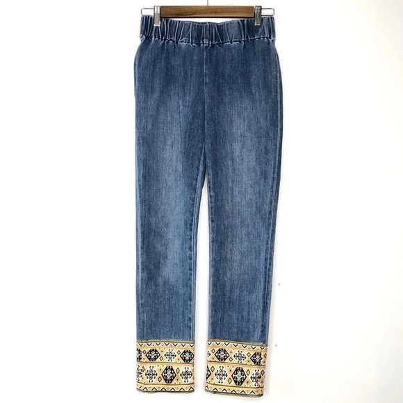 Soft Surroundings Elastic Waist Slip on Decorative Hem Jeans - Picture 1 of 10